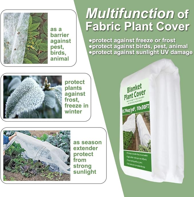 Plant Covers Freeze Protection 10 ft x 20 ft Floating Row Cover 0.9oz/yd² Garden Fabric Plant Cover for Winter Frost/Sun Pest Protection (10FT X 20FT)