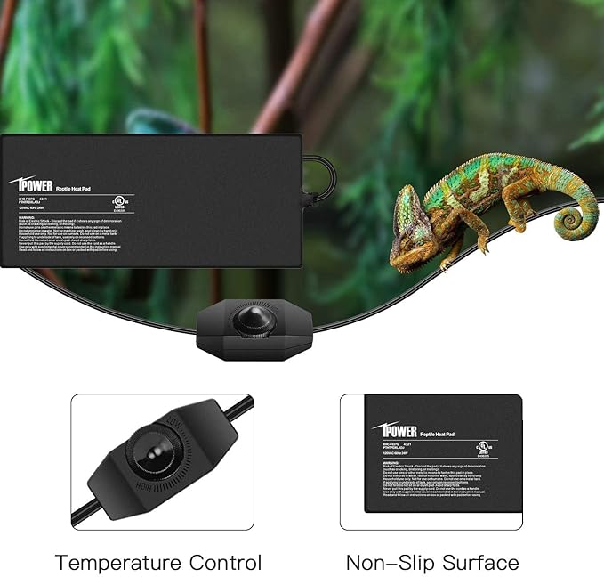 iPower 8X18 Inch 24 Watts Reptile Heating Mat with Adjustable Temperature Controller Under Tank Warmer Terrarium Heat Pad for Reptiles and Amphibians, for 50-60 Gallon Tank, 2 Pack