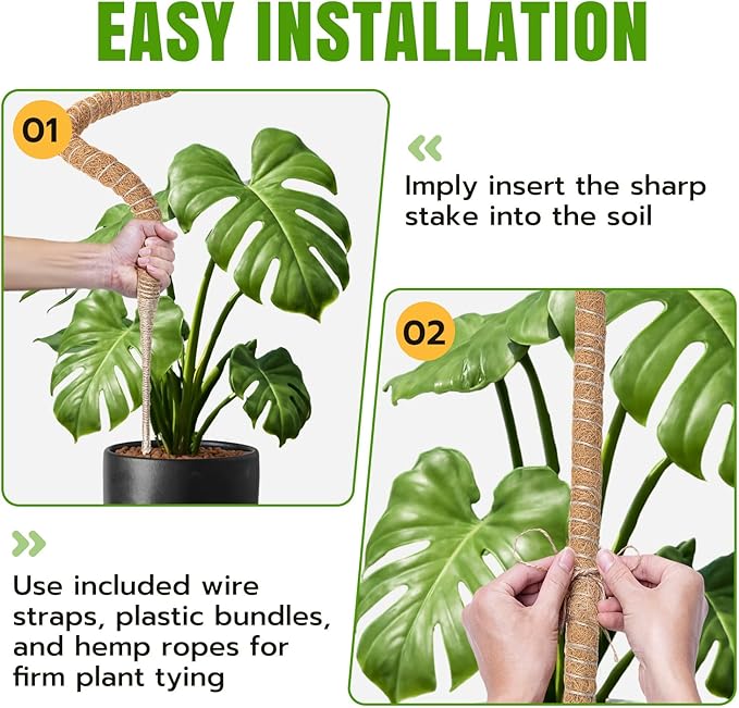 Mcbazel 2 Pack Bendable Moss Pole Kit (47" & 23") for Plants Monstera - Mixed Size Coco Coir Plant Support Stakes for Tall & Medium Indoor Vines - Flexible Totem Stick with Full Garden Ties