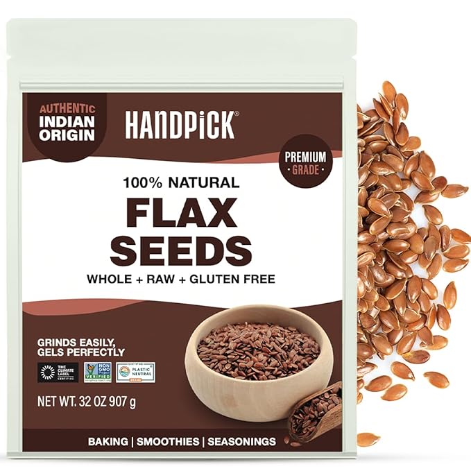 HANDPICK Flax Seed (2 lb) | Gluten Free Brown Seeds | Raw Seeds Sourced from India | Grinds easily, Gels perfectly | Resealable Zip Lock Pouch
