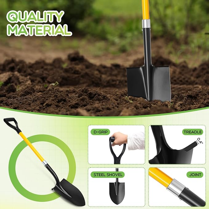 8 Packs Heavy Duty Digging Shovel Long Metal Shovel with Comfortable D Handle, Trenching Digging Spade for Garden Landscaping Construction, Snow Beach Sand (Water Drop)