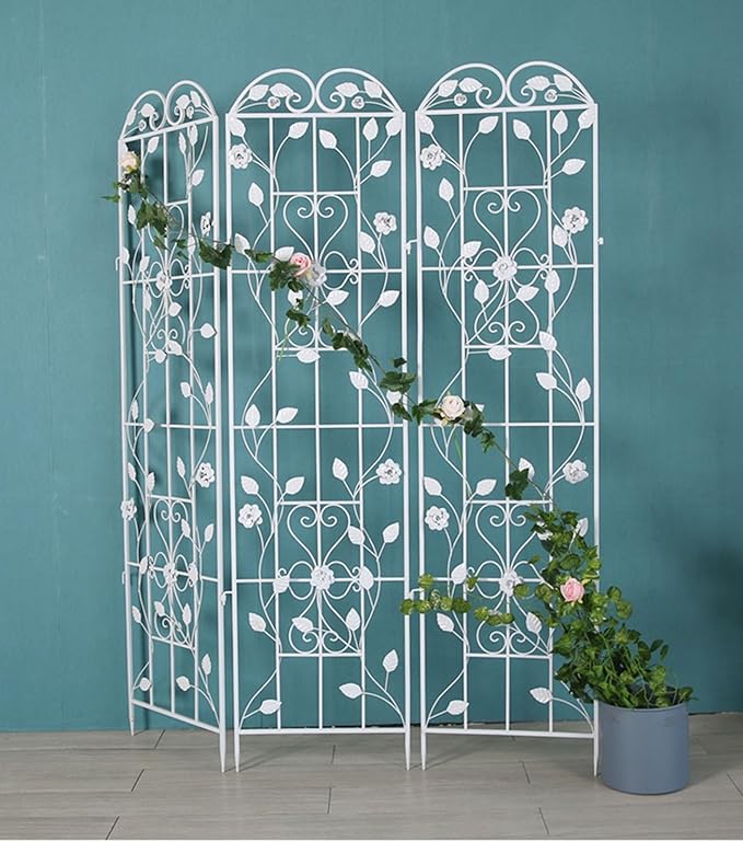 3 Pack Large Garden Trellis for Climbing Plants - 70.8 Inch Tall - Beautiful Retro Style Metal Fence Trellis - Gardening Vines Plant Support for Flower Rose Climbing(Color:White)