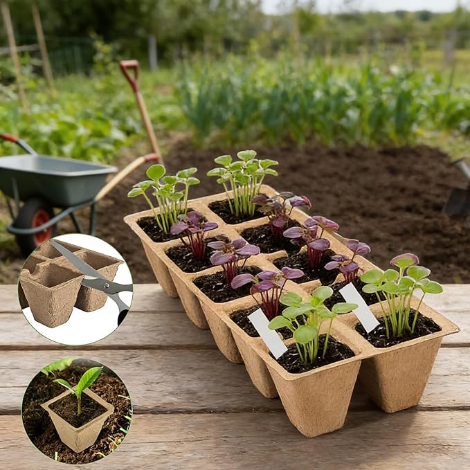 200 Cells Seed Entry Tray, 20 Packs Biodegradable Seedling Peat Pots, with 100 White Labels, Plant Starter Kit for Seedlings Biodegradable Peat Pots and 2 Planting Transplanters