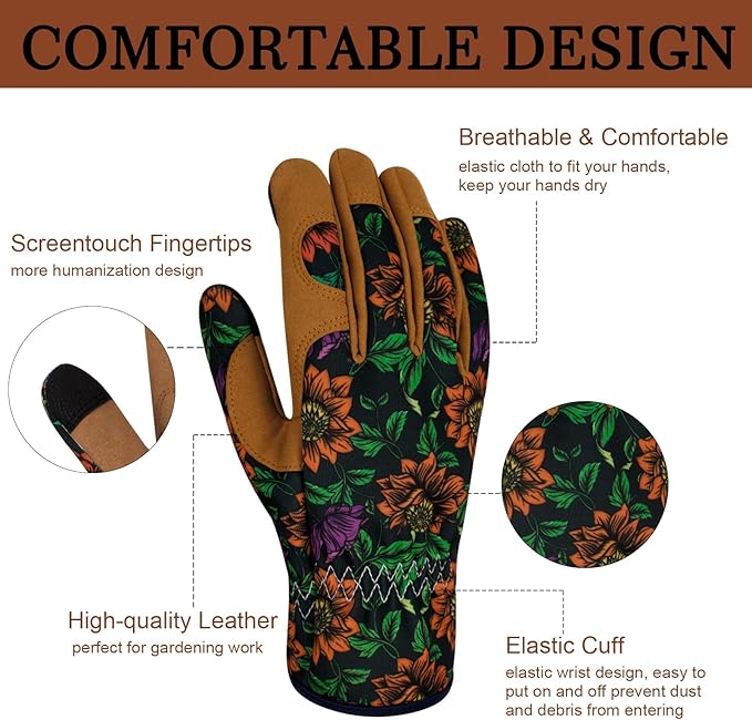 Leather Gardening Gloves for Women Thorn Proof Garden Gloves Touch Screen Working Gloves Gifts