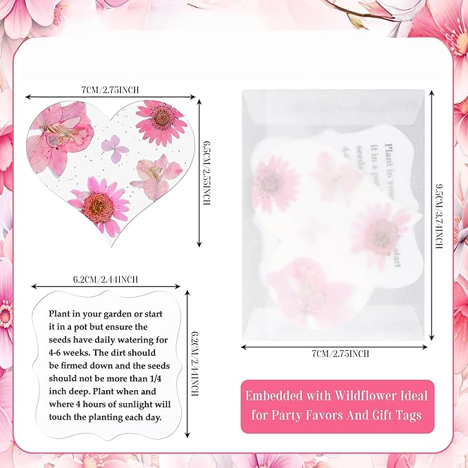 24 Pink Heart Plantable Seed Paper with Wildflower Seeds – Favor for Bridal Shower, Wedding Gift, Birthday, Garden Keepsake, Let Love Grow
