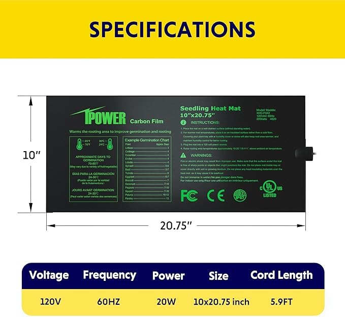 iPower 10"x20.75" Seedling Heat Mat and Digital Thermostat Combo Set, Warm Hydroponic Heating Pad for Germination, Indoor Gardening, Greenhouse