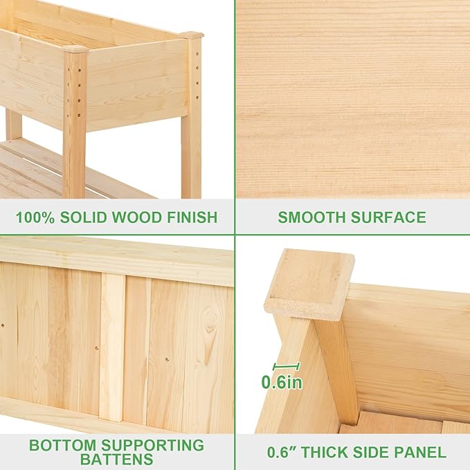 GARFANS Raised Garden Bed Wood Planter Box with Storage Shelf for Vegetable Flower Herb Raised Planter Box with Legs Outdoor Elevated Garden Bed Kit Grow Box for Garden Backyard Patio