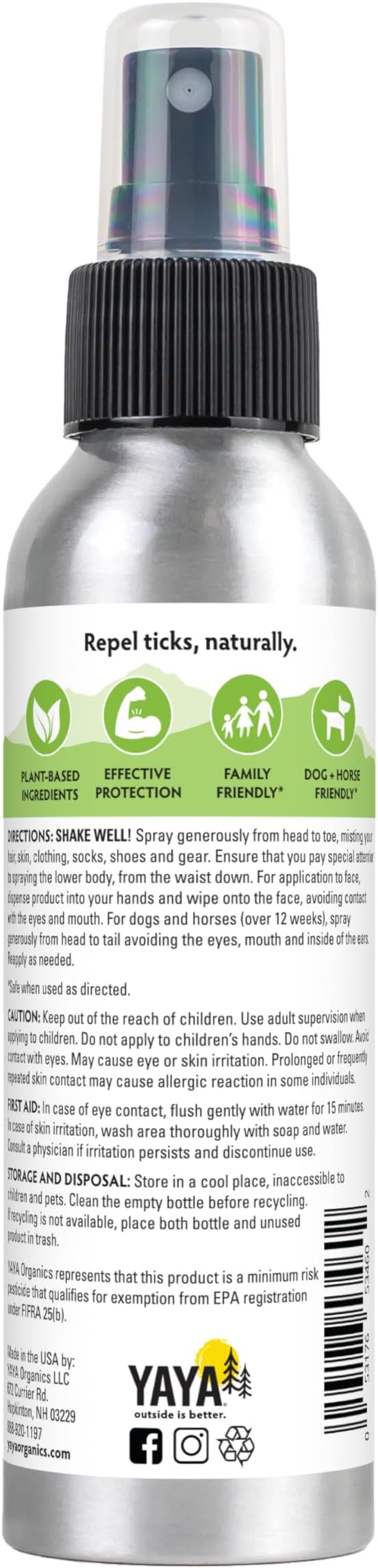 Yaya Organics Tick Ban | Extra Strength Tick Repellent Made with Essential Oils and All Natural, DEET Free Ingredients | Proven Effective, Safe for Adults, Kids and Dogs | 4 Ounce 2 Pack