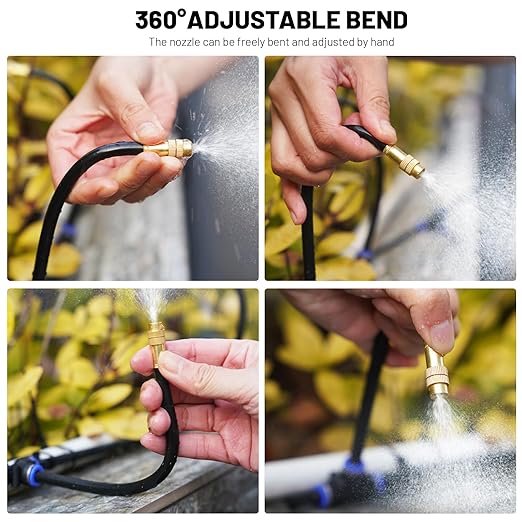 360° Adjustable Drip Irrigation System - 66FT Garden Watering System with 22 Nozzles, Garden Irrigation System, Greenhouse Accessories, Atomizing System for Yard, Lawn, Plants, 5/16 inch Tubing