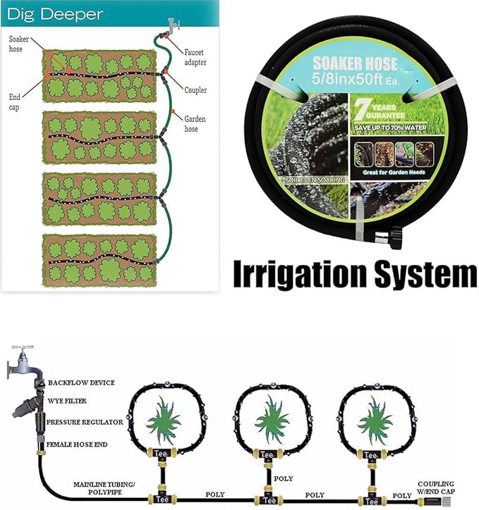 Soaker Hose with Connector 5/8in Diameter 25FT 50FT Black Garden Water Hose Flower Bed and Lawn Lightweight Hose (25FT)