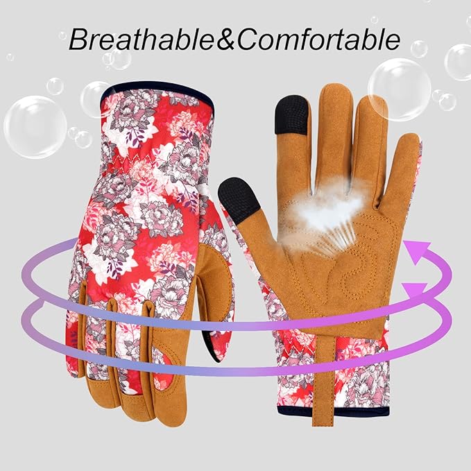 Leather Gardening Gloves for Women Thorn Proof Garden Gloves Touch Screen Working Gloves Gifts,M