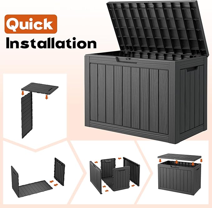 Oudoor Storage Deck Boxes Waterproof, Waterproof and UV Resistant Outdoor Storage Box Lockable Lid for Delivery Box, Indoor, Garden Tools, Pool Supplies, Patio (Black, 45 Gallon)