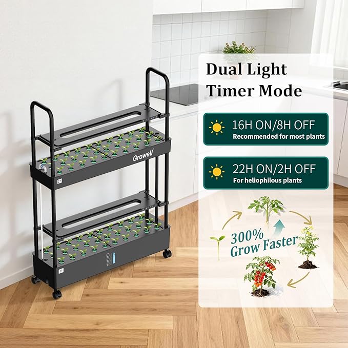60-Pod Hydroponics Growing System, Large Vertical Hydroponic Garden with Smart Full-Spectrum Grow Lights, Auto Circulating Water, Mobile Indoor Gardening System for Herbs, Vegetables & Fruits