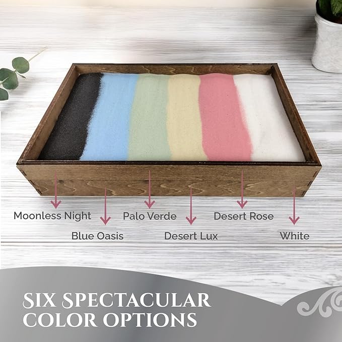 Wooden Stackable Zen Garden | Blue Oasis Sand with Rake & Accessories | Minimalist Decor Gift for Relaxation