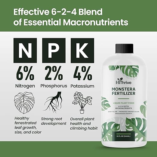 32oz Monstera Plant Food - Makes 192 Gallons of Monstera Fertilizer, Liquid Indoor Plant Fertilizer for Obliqua, Deliciosa and More, 6-2-4 NPK Ratio for Houseplants’ Healthy Growth & Glossy Leaves