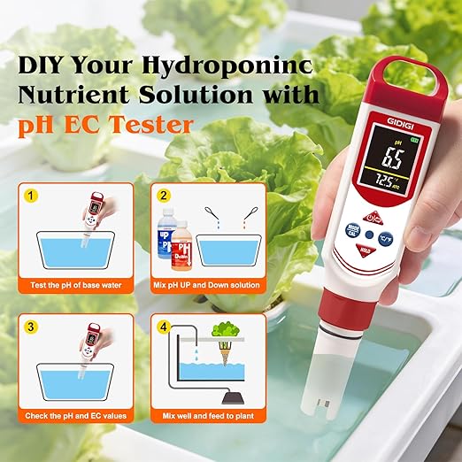 pH EC Meter for Hydroponic, Digital pH TDS EC ppm Tester with Color Screen Display, High Accuracy pH Pen Probe for Drinking Water, Nutrient Solution, Aquariums, Pools & Home Use