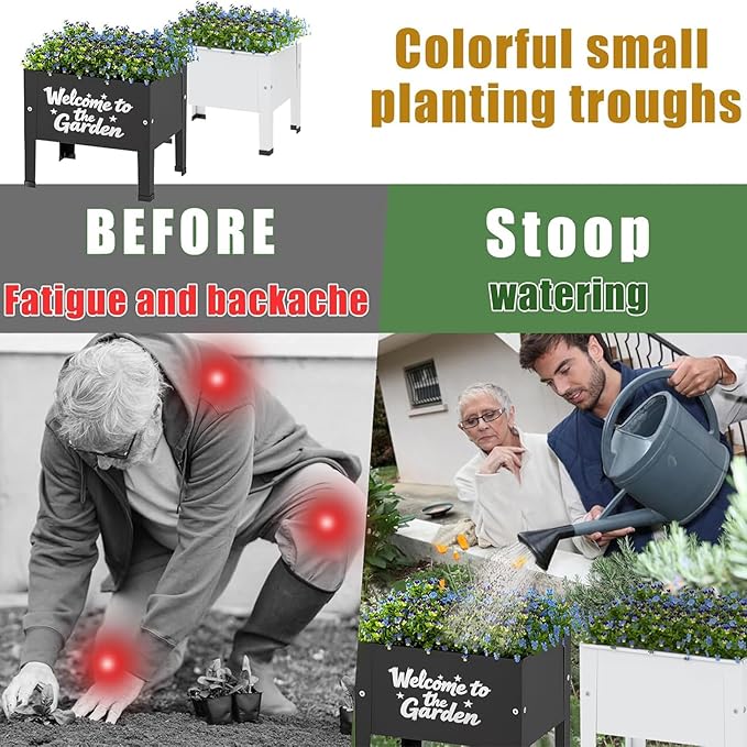 aboxoo 14 inch Spray-Painted Style Planter Raised Beds with Legs Outdoor Small Metal Planter Box Elevated Garden Bed for Vegetables Flower Herb Patio(Black)