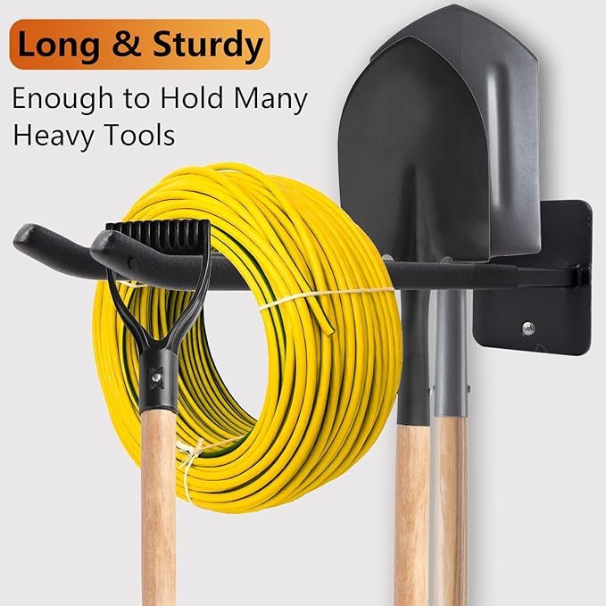 Sinoer Heavy Duty Double Garage Hooks 14 Inch Wall Mount Steel Utility Hooks, Tool Organizer for Ladders, Chairs, Ropes, Tires & Strollers (2 Pack)