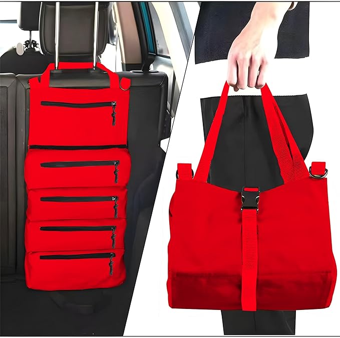 Roll-Up Tool Storage Bag, Nylon Gardening Organizer with 5 Pockets, 11x18 Inch, Portable Hanging Design for Outdoor Maintenance, School, Work (54hong)