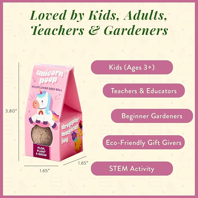 Modern Sprout Wildflower Seed Ball Poop - Easter Basket Essentials - Non-GMO Hand-Rolled Clay Seed Bombs with Wildflower Seeds - Gardening Gift Set for Kids & Adults - (Magical Plop - Pack of 3)