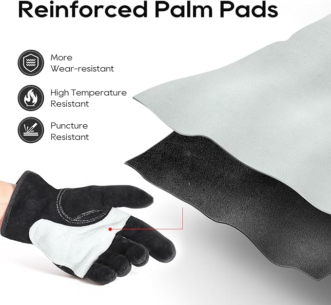 TOPDC Leather Work Gloves for Men or Women, Cowhide Leather Gloves for Gardening, Tig/Mig Welding, Chainsaw, Farm, Ranch, Reinforced Palm, Adjustable Cuff, Cotton Lining, Firm Grip & Durable, S
