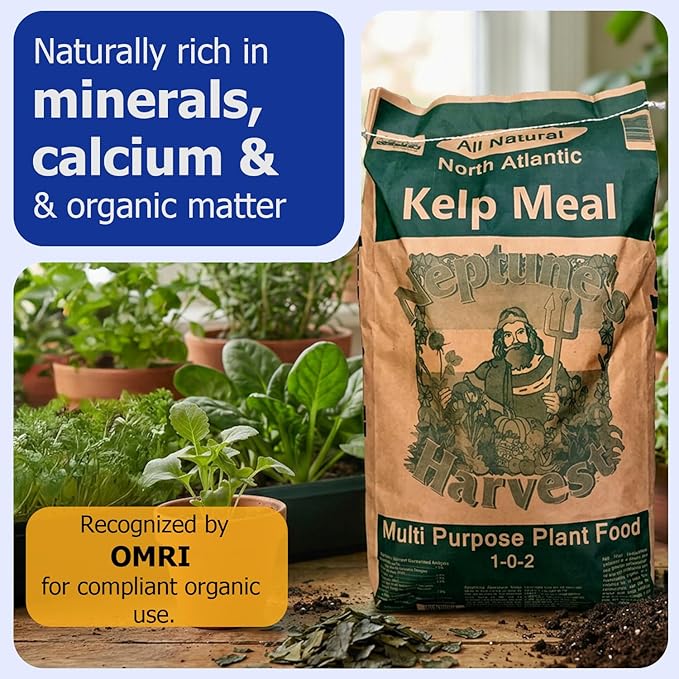 Neptune’s Harvest Organic Kelp Meal Plant Food (1-0-2) - 50 lb Resealable Bag - Multi-Purpose Seaweed Fertilizer - Indoor & Outdoor Plant Fertilizer for Lawns, Gardens, Vegetables & Bulbs