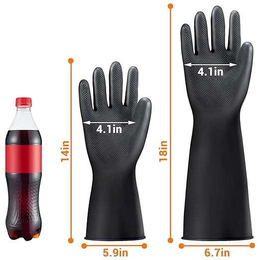 Thick Chemical Resistant Gloves, 3 Pairs 18" Long Anti Slip Diamond Grip Black Waterproof Alkali/Acid/Oil Resistant Reusable Heavy Duty Rubber Gloves for Cleaning, Dishwashing, Gardening