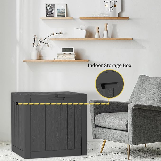 Outdoor Storage Box, 36 Gallon Waterproof Lockable Resin Deck Box for Patio, Garden & Storage, Easy Assembly Indoor & Outdoor Use, Black