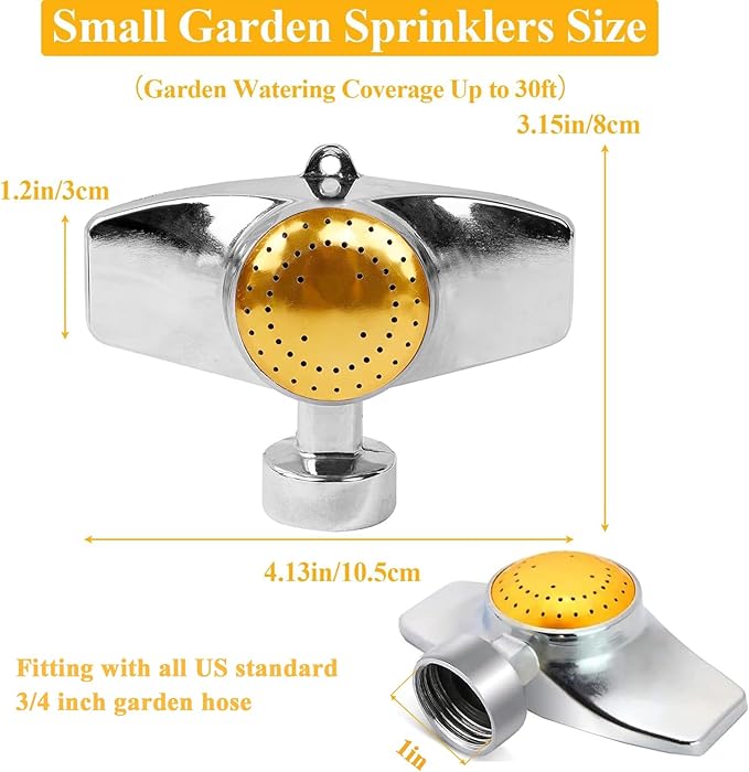 360 Degree Metal Spot Sprinkler,Small Sprinkler Garden for Small Areas Lawn Sprinklers for Yard Circle Pattern with Gentle Water Flow Garden Watering (2, Yellow)