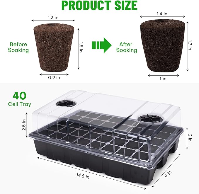 40 Pcs Seed Starter Plugs with Tray, Replacement Grow Sponges Plant Plugs, Great for Soil, Tray or Planting Pods, Promotes Herbs, Vegetables and Flowers Growth