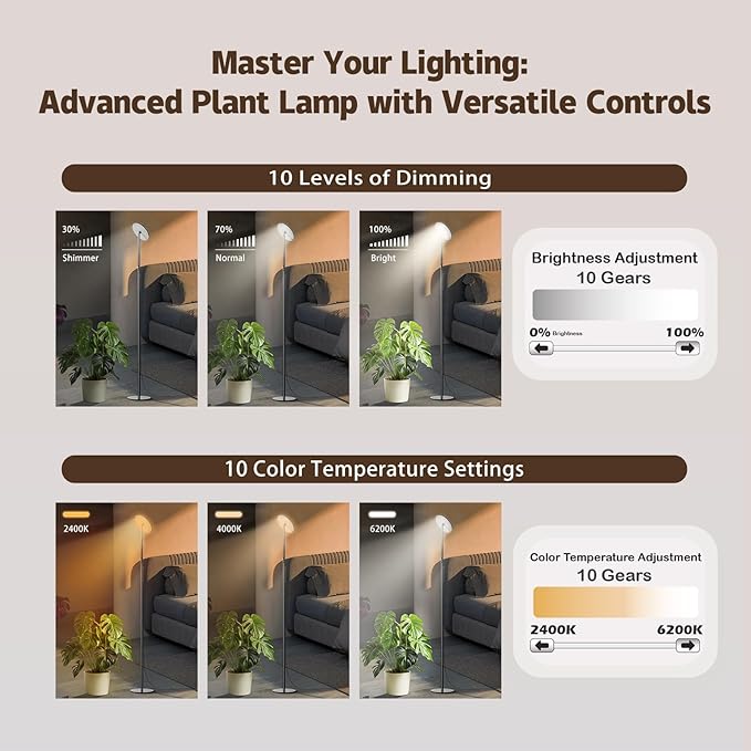 Grow Light for Indoor Plants 60W Full Spectrum LED, 85" Adjustable Standing Plant Light, Tall Grow Light with Timer & 10-Level Dimmable, Ideal for Large Plants & Indoor Trees