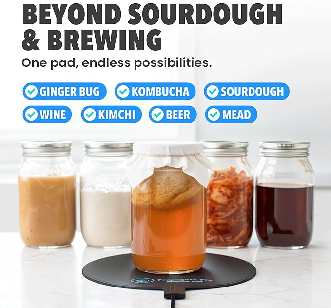 Brewing & Fermentation Heat Pad - 10" 12 Watts Sourdough Starter Warmer Mat, Beer & Wine Fermenting - Heating Mat for Kombucha Jar, Carboy, Glass Jar, Bucket, Fermentors with Heater Temp Strip (Black)