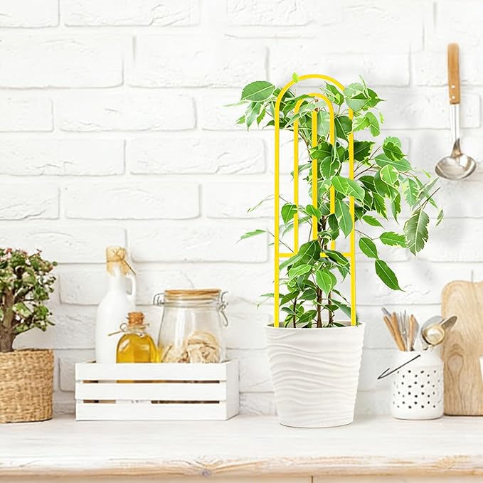 4 Pcs Indoor Plant Trellis for Climbing Plants, Small Trellis for Potted Plants, Garden Metal Trellis Plant Support Trellis with Different Patterns for Vine Ivy Flower (Boho,Gold)
