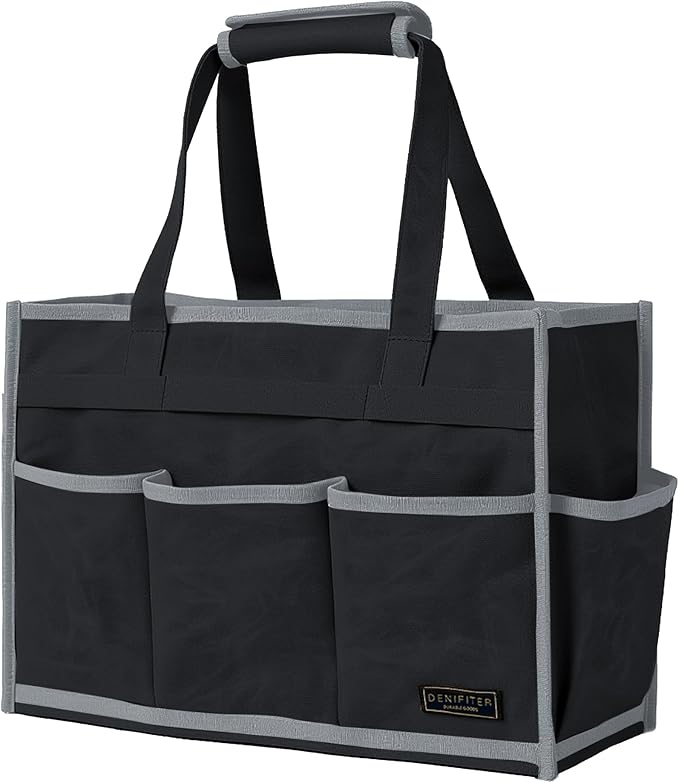 Tool Bag,Tool Pouch with 6 Pockets,Heavy Duty Waxed Canvas Garden Tool Bag Tool Case,16.5 x 7 x 12 Inch & Black