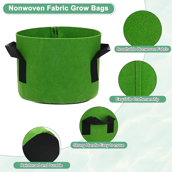M METERXITY 5-Pack Plant Grow Bags 1 Gallon Grow Bags 300G Thickened Fabric Pots with Durable Handles Plant Garden Grow Pots for Fruits/Vegetables/Flowers/Plants [Green]