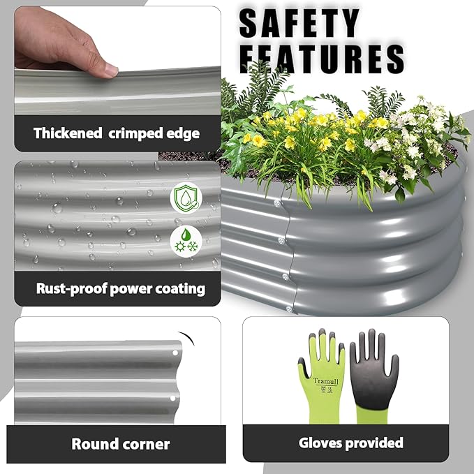 6 Pack 6x3x1FT Galvanized Raised Garden Bed Kit Oval Metal Ground Planter Box Outdoor Bottomless Planter Raised Beds for Vegetables Flowers Herbs Fruits, Gray