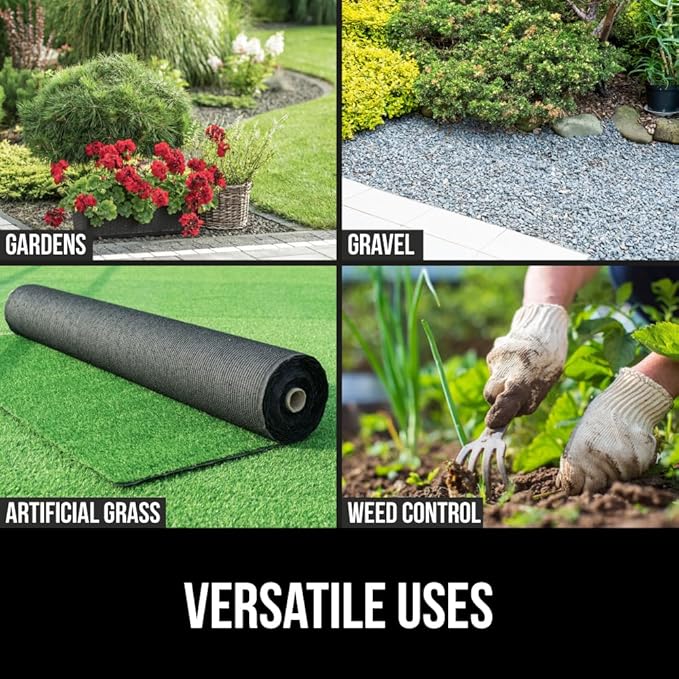 GORILLA GRIP 4 FT x 50 FT Powerful Weed Barrier Landscape Fabric, Durable Tear Resistant Blocker, Permeable UV Resistant Fabrics for Landscaping Outdoor Garden Bed, Ground Mulch, 5oz Woven and Felt