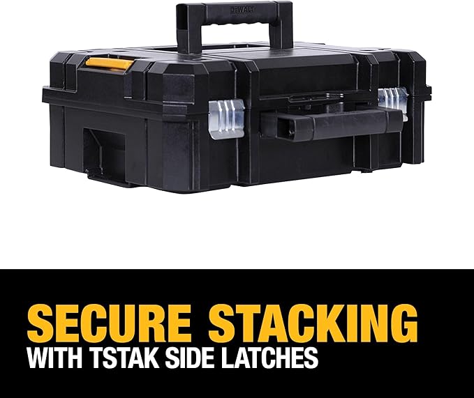 DEWALT TSTAK II Tool Box, Flat Top Tool Storage Case, Organizer Box Holds Up To 66 lbs, Flexible Platforms for Stacking, 13 Inch (DWST17807)