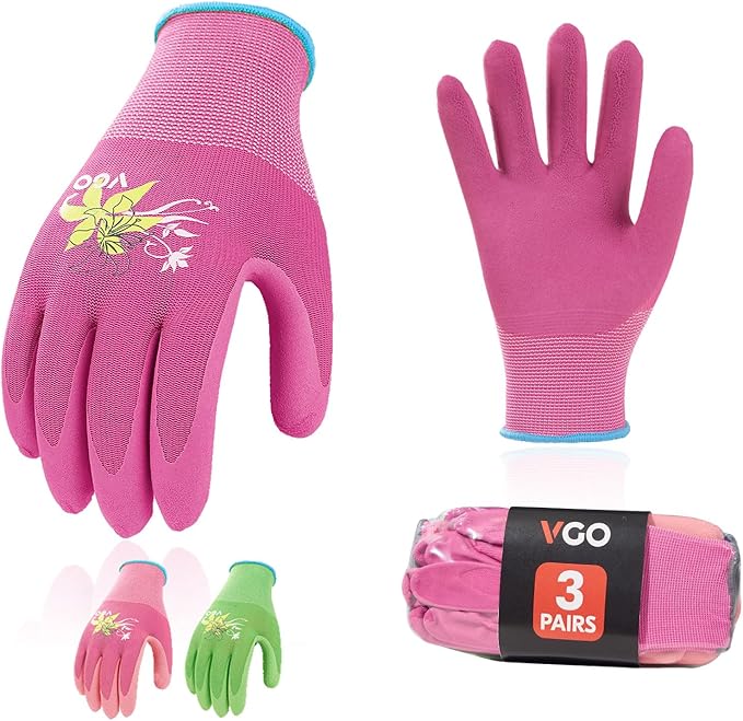 Vgo... 3-Pairs Ladies' Foam Latex Coating Gardening and Work Gloves (Size L, Green & Pink & Purple, RB6013)