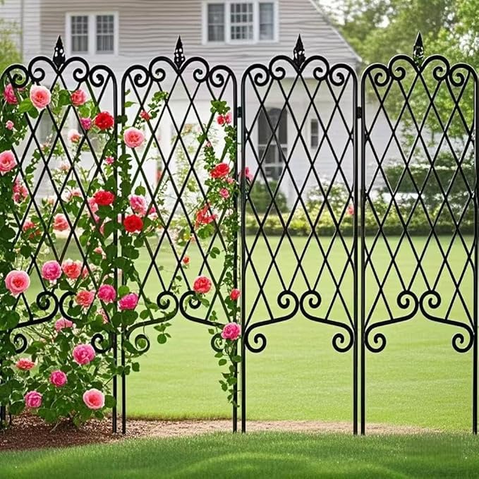 AMAGABELI GARDEN & HOME 4 Pack 60” x 18” Garden Trellis for Climbing Plants Outdoor Garden Fencing Decorative Plant Trellis Vegetables and Rose Trellis for Ivy Cucumbers Black
