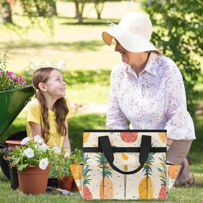 Garden Tool Bag Organizer Garden Tote Bag with Pockets Watercolor Fruit Pineapple Tool Storage Organizer Gardening Tool Kit Holder 13" x 6.8" x 2.8"