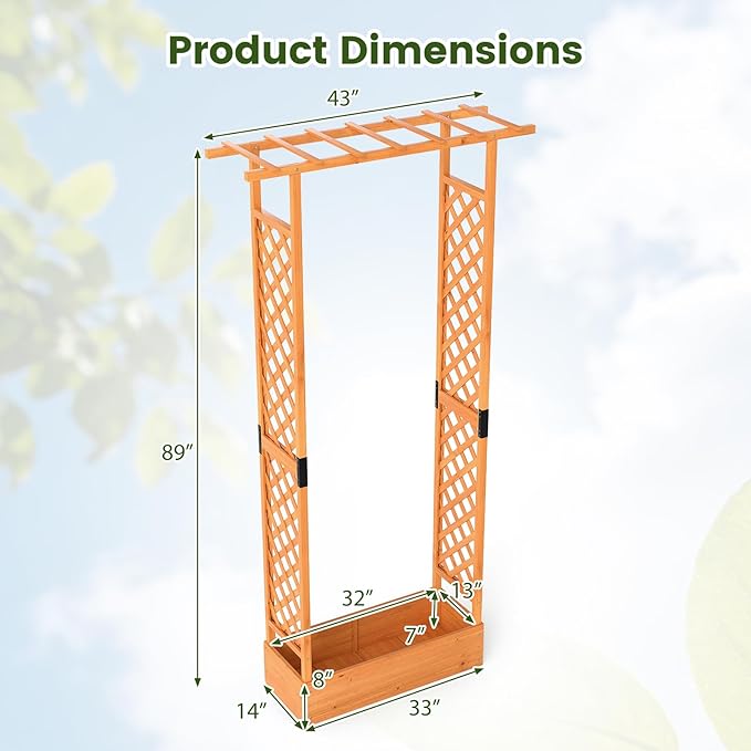 S AFSTAR Raised Garden Bed with Trellis, 2 Pieces Fir Wood Planter Box with Flat Roof & Drainage Holes, Vertical Planter Raised Bed for Climbing Plants, Flowers & Vegetables, 43" x 14" x 89" (Orange)