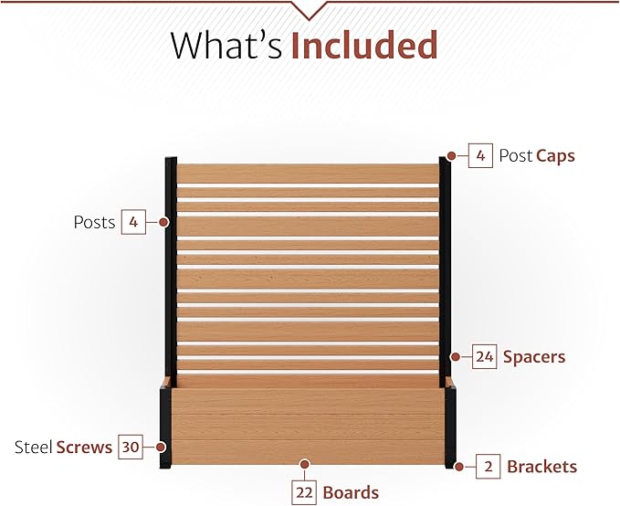 44in H x 46in W x 9.5in L (1 Screen w/Planter) Freestanding Enclo Florence Privacy Fence Screen with Planter Box, Outdoor Vinyl Privacy Screen Panel for Patio & Air Conditioner, EC18006