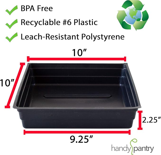 10-Pack 1010 Garden Growing Trays Without Drain Holes - 10" x 10" Plastic Plant Trays No Holes - Wheatgrass Sprouting Tray, Microgreens Seed Tray, Hydroponic Trays, Nursery Flats, Greenhouse Supplies