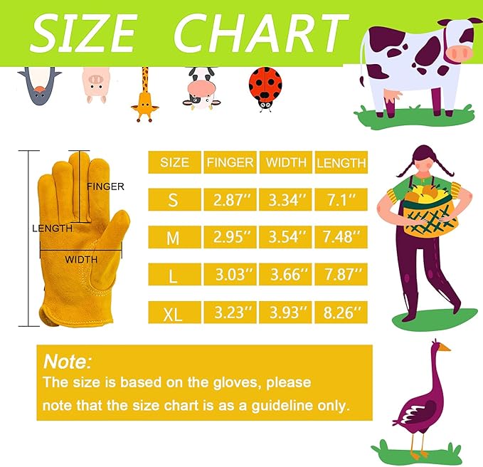 Kids Work Gloves Age 2-14, Extra Soft Deerskin Suede, Durable, Flexible Toddler Youth Genuine Leather Gloves for Kids Yard Work, Working, Gardening (Small, Yellow, 2-4 Years Old)