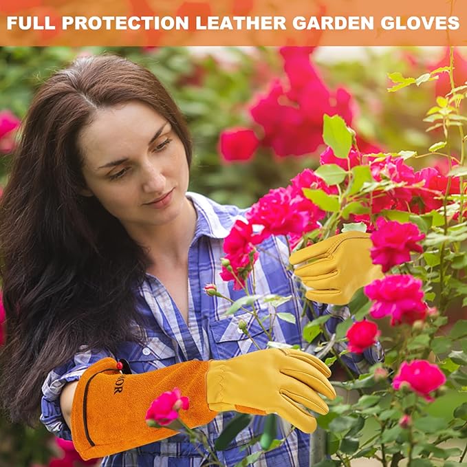 Long Gardening-Gloves Women/Men-Thorn proof Rose Pruning Heavy Duty Gauntlet, Best Garden Gifts for Gardener-XS