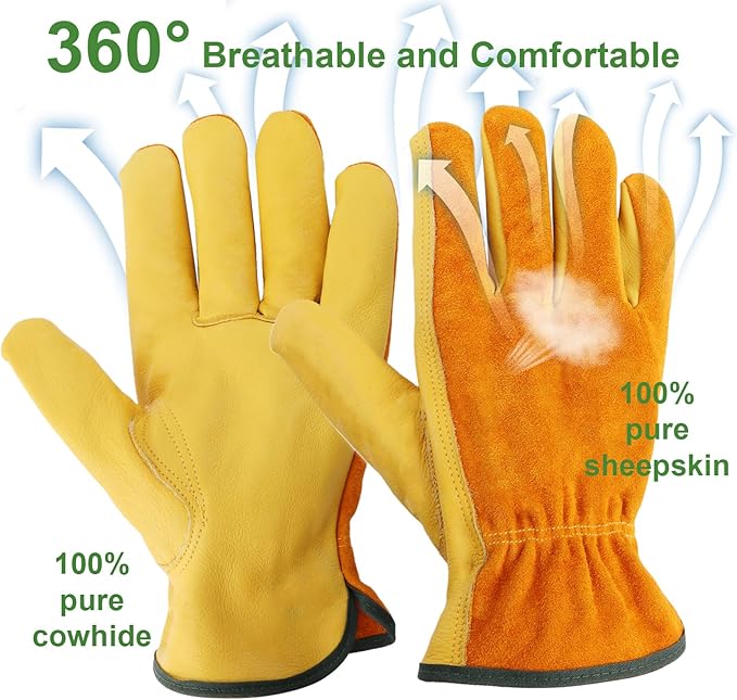 Leather Work Garden Gloves for Men & Women，Safety Work Gloves for Gardening, Welding, Construction, Farm, Ranch, etc. Thorn Proof , Planting,Heavy Duty，Roses Pruning Gardening Working Gloves, Gifts L
