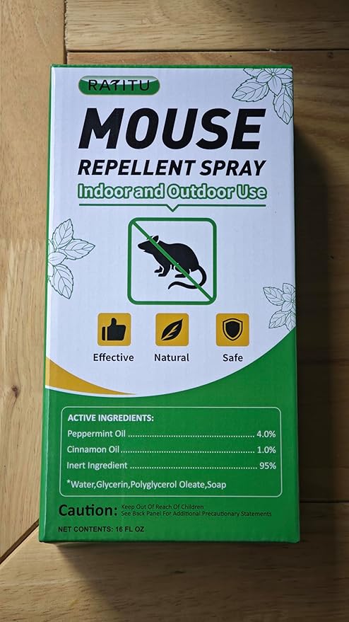 Natural Peppermint Oil Spray for Rodents 16 Oz, Mice Repellent Indoor/Outdoor, Squirrel Repellent Spray Mouse Rats Prevention On Home Yard Garage Warehouse Cars