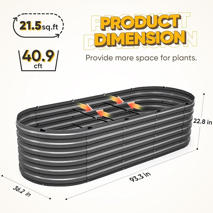 KING BIRD Raised Garden Bed Kit 2025 Upgraded Quick-Setup Galvanized Planter Garden Box Outdoor for Gardening, Vegetables, Flowers, 94x36x23 in, Dark Grey