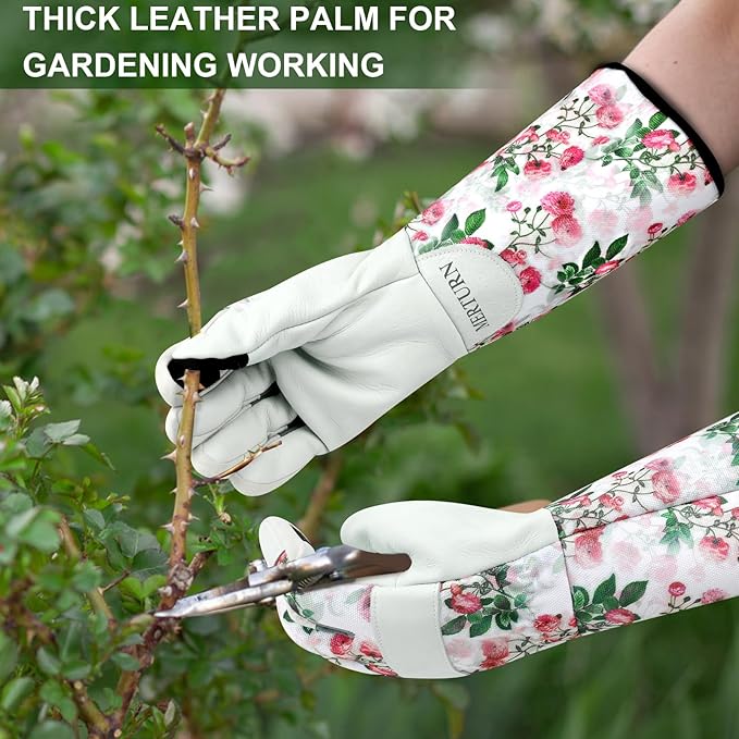 Leather Long Gardening Gloves for Women Thorn Proof Garden Gloves Yard Working Gloves